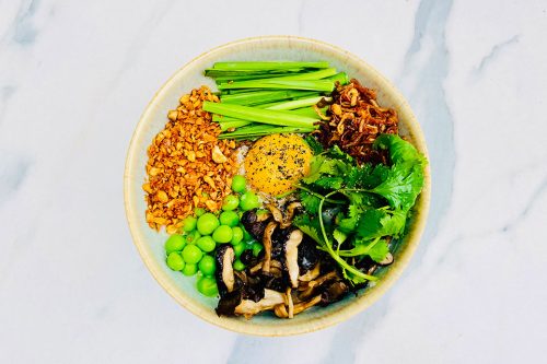 Kingfisher - morel and english pea congee